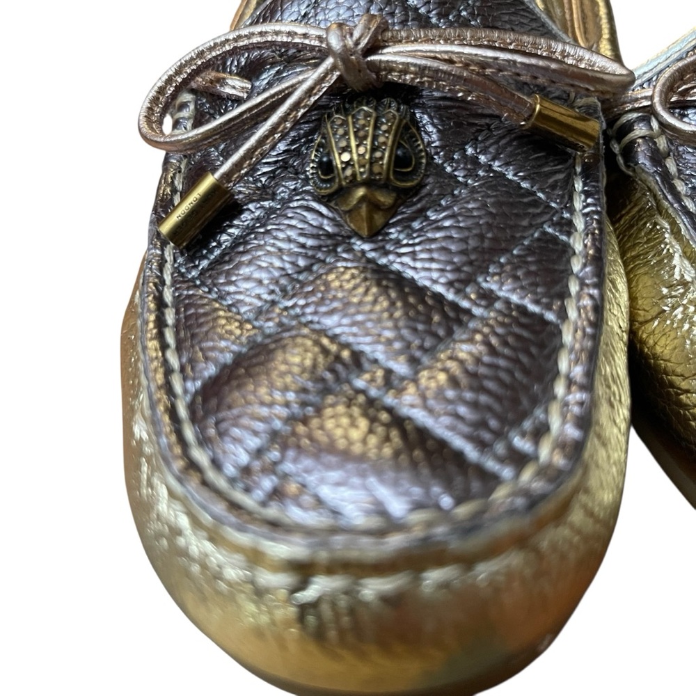 Kurt Geiger London Metallic Quilted Leather Loafers Crown Charm Bow Moccasins - Picture 8 of 16